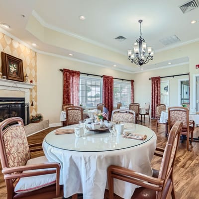 Bright dining room set for a meal with decor