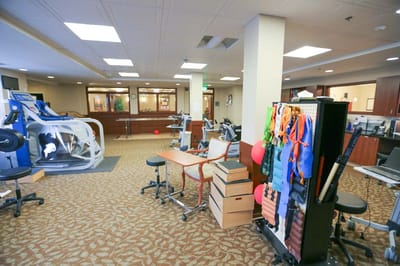 Rehabilitation therapy room with exercise equipment