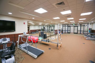 Well-equipped rehabilitation gym with exercise equipment