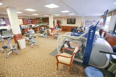 Rehabilitation gym with exercise equipment for seniors