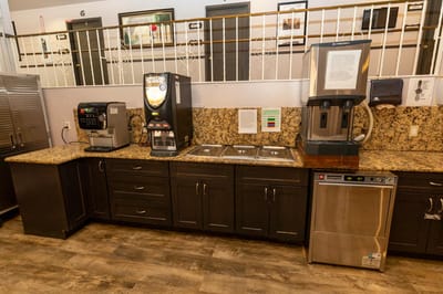 Interior kitchen space featuring appliances and countertops