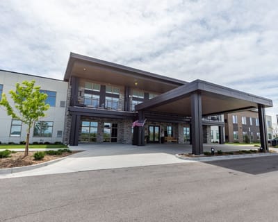 Exterior view of the facility with a covered entrance
