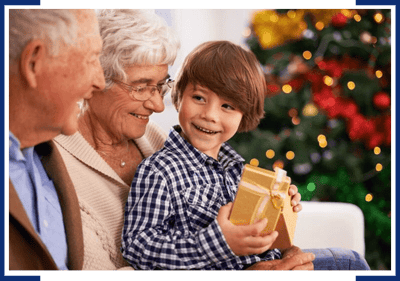 Residents and a child enjoying a festive moment together