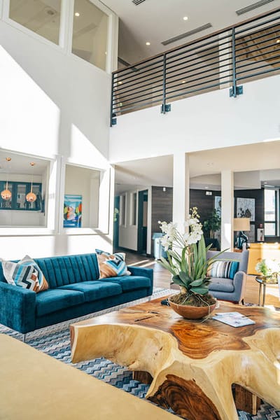 Bright interior lounge with modern furniture