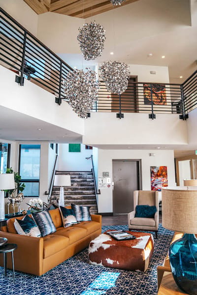 Stylish common area with modern furniture and decor