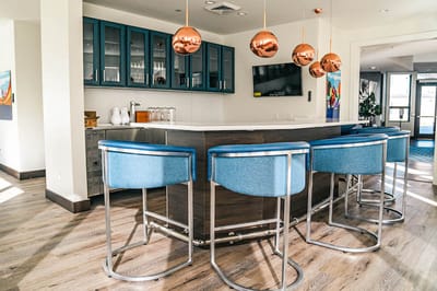 Modern lounge area with bar seating