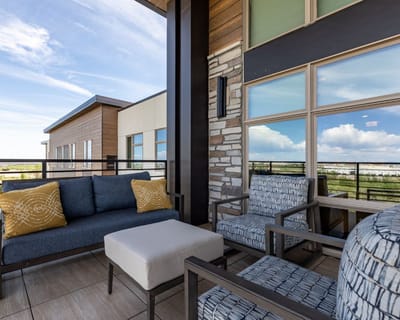 Outdoor seating area with furniture and scenic view