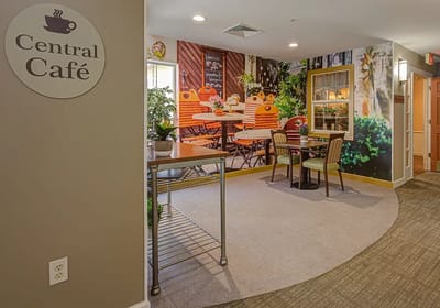Interior view of Central Café with colorful decor