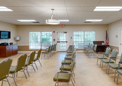 Interior view of a common area with seating