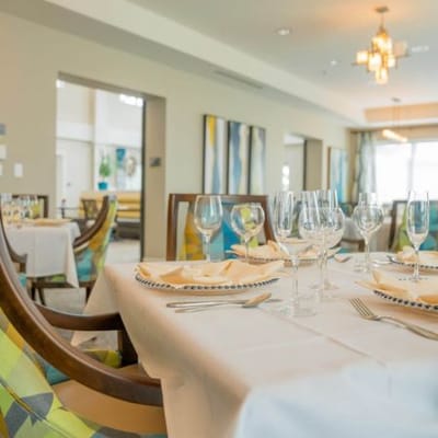 Elegant dining setup in a senior living facility
