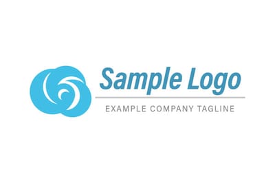 Sample logo with blue swirl design