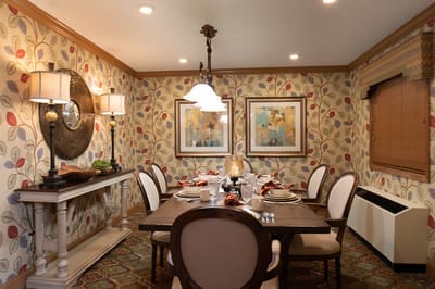 Bright dining room with elegant decor and table setting