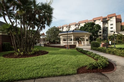 Beautiful outdoor gazebo and landscaped garden area