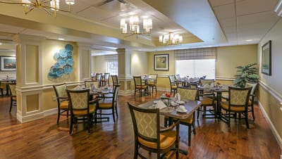 Dining area set for meal service
