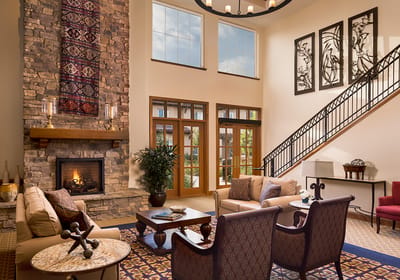 Bright and welcoming interior lobby area with seating