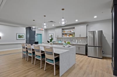Bright interior view of a common area kitchen space