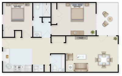 Architectural floor plan of a senior living unit
