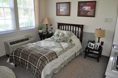 Cozy private bedroom in assisted living facility