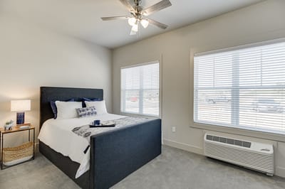 Modern bedroom setup in assisted living facility