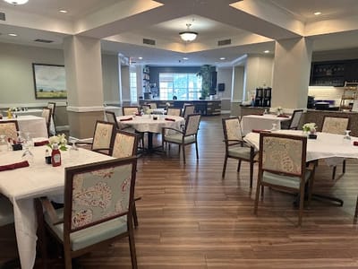 Elegant dining area with neatly set tables