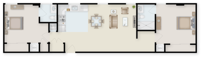 Architectural floor plan of a senior living unit