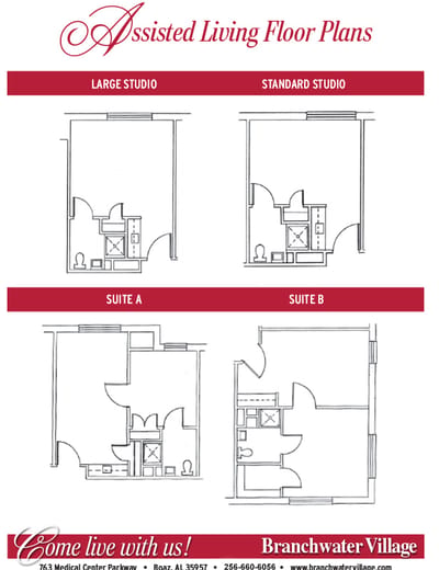 Architectural floor plan of assisted living units