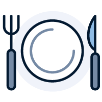 Logo illustration of a plate with utensils