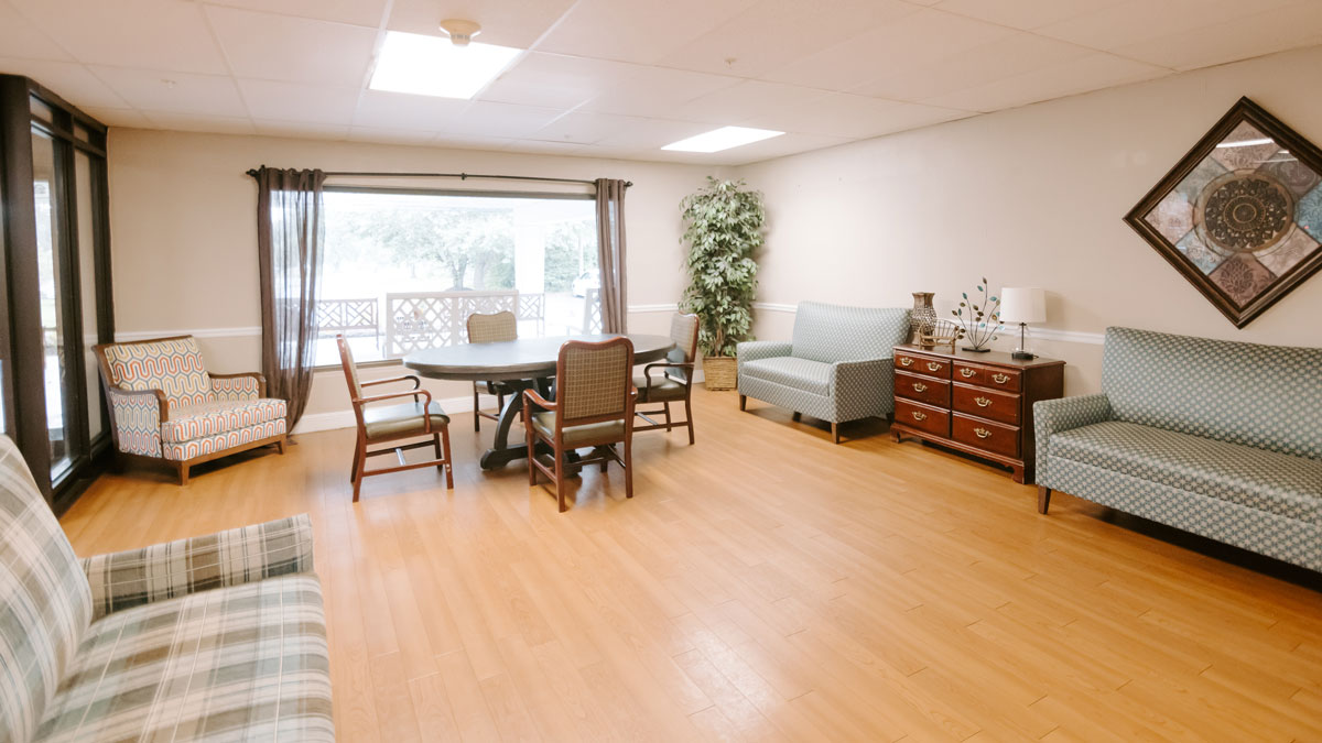 Common area with seating and natural light