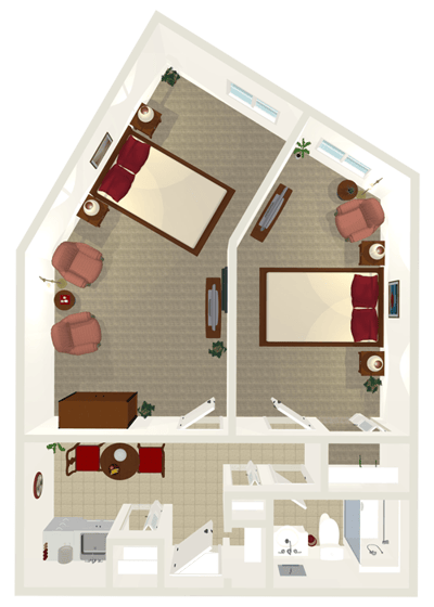 Architectural floor plan of residential units in assisted living
