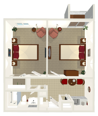 Architectural floor plan of a living unit layout