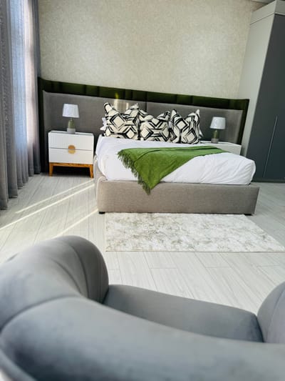A well-decorated private resident room with modern furnishings