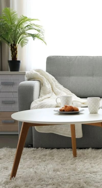 Cozy living space with a couch and snacks