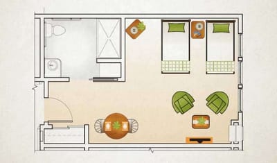 Architectural floor plan of a resident room layout