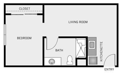 Architectural floor plan layout of a living space