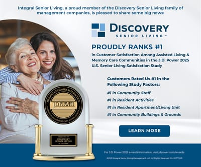 Logo for Discovery Senior Living with accolades