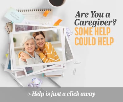 Collage of caregiver and senior in a supportive environment