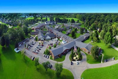 Aerial view of Grace Retirement Village campus with greenery