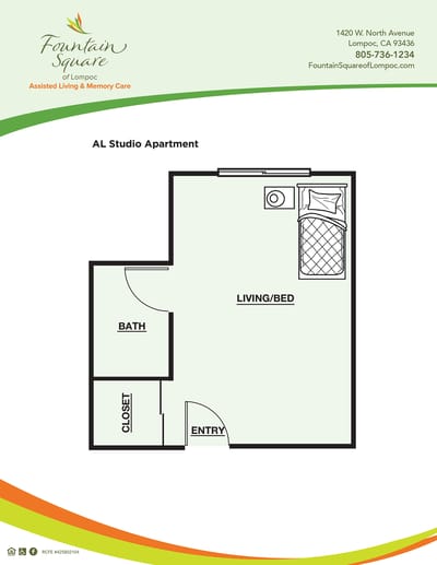 Floor plan of an AL studio apartment