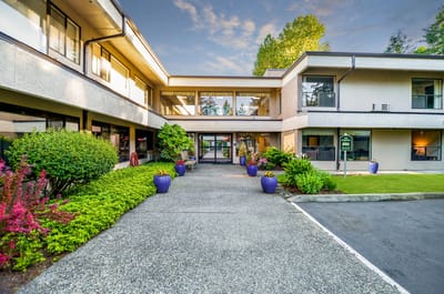 Greenridge Estates, Nursing Home in Lake Oswego, OR — Entrance pathway leading to the facility with colorful landscaping