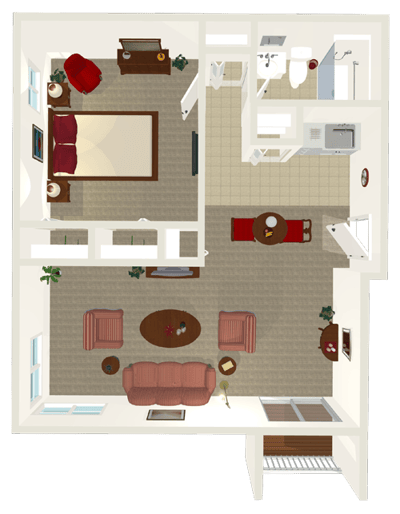 Architectural floor plan of a resident's suite