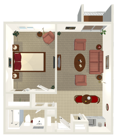 Architectural floor plan of an assisted living unit
