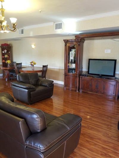 Interior view of a common area with seating and decor