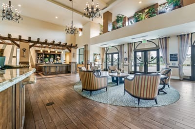 Interior view of a welcoming common area with seating