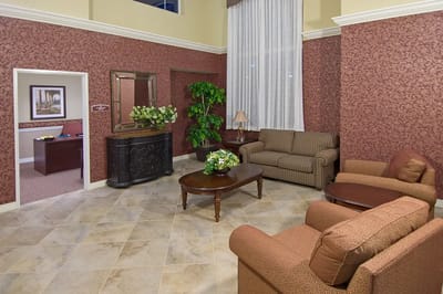 Cozy lounge area with seating and decor