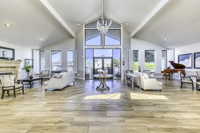 Bright and spacious common area with seating