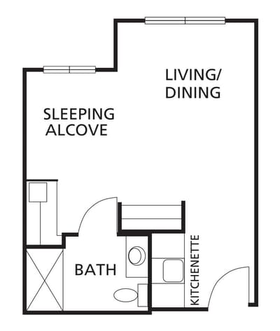 Architectural floor plan for a studio apartment