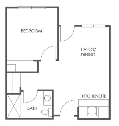 Architectural floor plan showing a small apartment layout