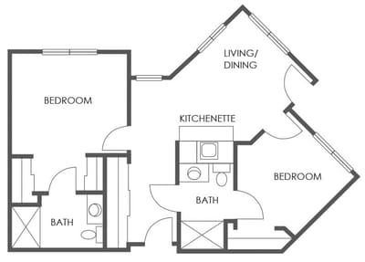 Architectural floor plan of resident units