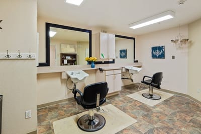 Interior view of a hair salon in the facility
