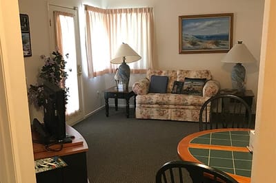Senior Living Community for the Eastern Star in Ca, assisted living in Yorba Linda, CA — Cozy living room with floral sofa and lamps